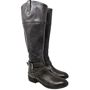 Vince Camuto 6 Pazell Black Leather Riding Boot Classic Buckle Equestrian